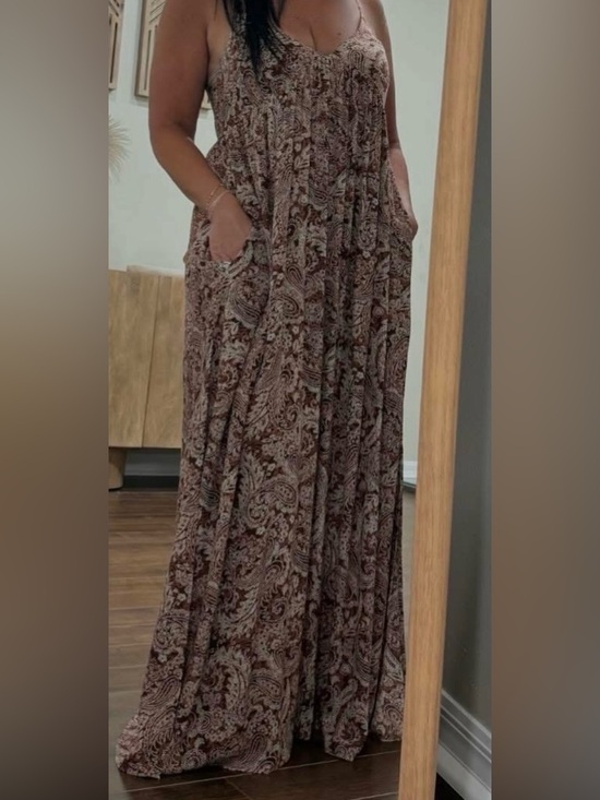 becool Dresses & Skirts - Brown Paisley Spaghetti-Strap Maxi Dress